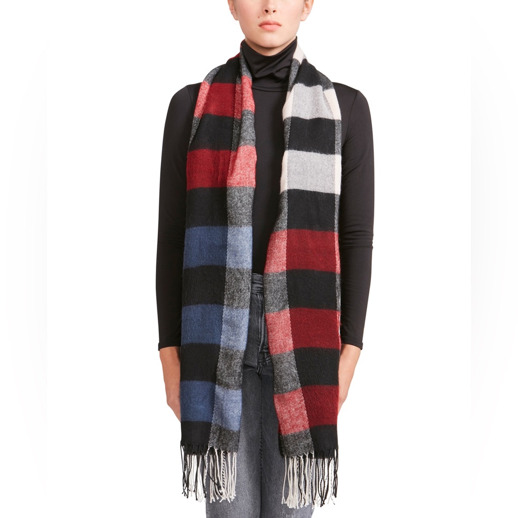 New - Steve Madden Colorblocked Buffalo Check Blanket Scarf